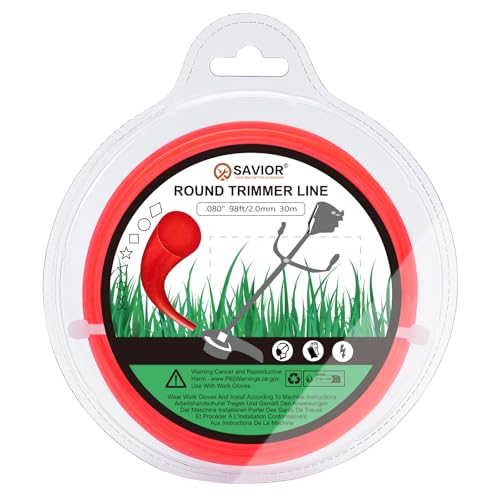 Savior Universal Strimmer Wire 2.0mm x 30m String Trimmer Line 2mm Strimmer Line Round Nylon Grass Strimmer Cord for Park Garden Field Lawn, 2mm (0.08) x 30m Round