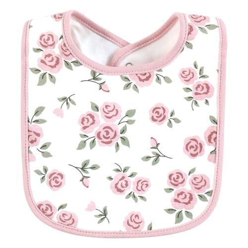 Image of Hudson Baby Infant Girl Cotton Bibs, Mama Mauve Sage Rose, One Size