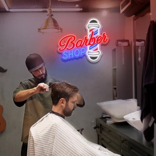 Barber Shop Neon Sign LED Lights for Hair Salon Decor - Dimmable Advertising Light Up for Studio, Business Store - Hairdresser Gift
