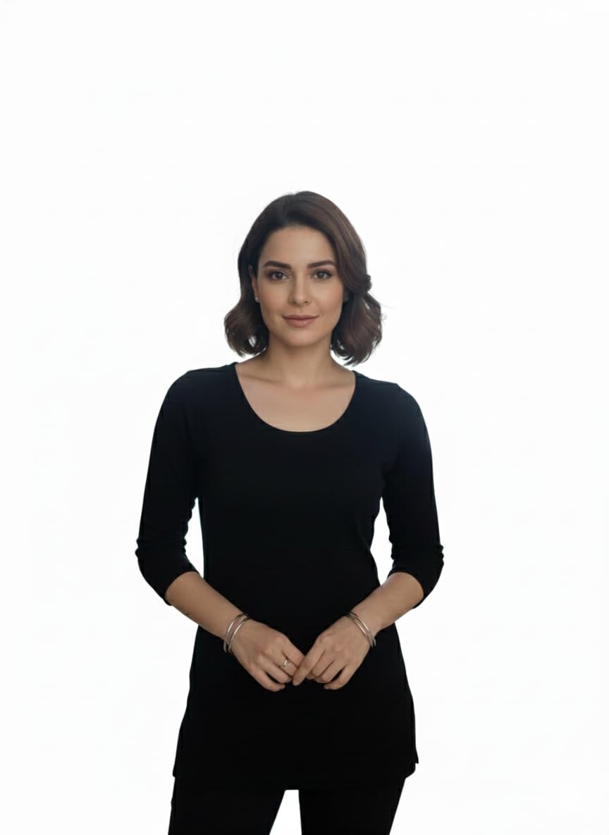 fablush Women's Thermal Top, Cotton Rich, Long Sleeve, Black-picture-36