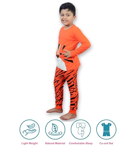 Image of Hestia | H.NSG.7 | Kids Nightwear | Sleepwear | Cotton | Trouser Full Sleeves Tshirt | Elastic Waist | Night Dress with Pyjama Tshirts for Boys | Breathable Fabric | Set 1