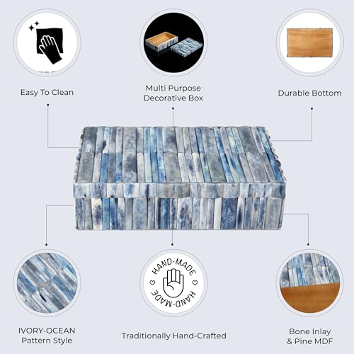 Image of Handicrafts Home Decorative Box - Handmade Jewelry Organizer Box with Lid - Keepsake Box for Home Decor, Jewelry, Accessories, Collectibles - Modern Wooden Storage Box - Ocean, 8X5X2 inch