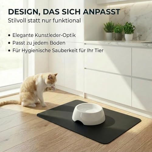 Miggo® Premium Napfunterlage [saugfähig & rutschfest] Katzen Zubehör | Napfunterlage Hund Katze Katzenmatte Futtermatte Katzen | Schuhmatte Hundenapf Unterlage für Futter, Wasser, Brunnen | Kunstleder