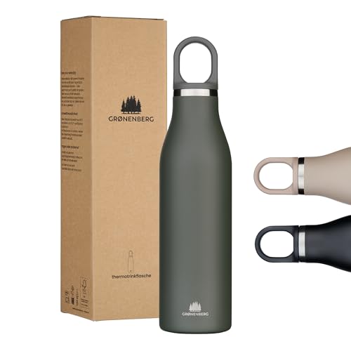 Groenenberg Butelka ze stali nierdzewnej, 500 ml lub 750 ml, 100% szczelna, nadaje się do napojów gazowanych, termiczna butelka sportowa
