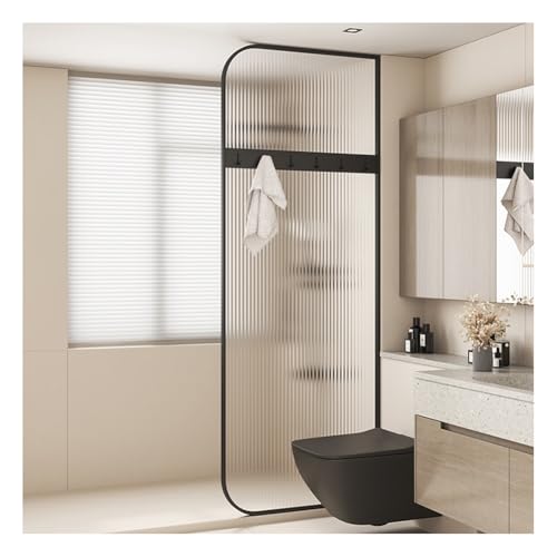 pujindu Biombo de cristal moderno, diseño translúcido para puerta de ducha, pantalla de cristal para entrada, divisor de habitación para oficina de hotel (negro, B, 80 x 120 cm)