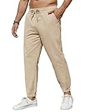 COOFANDY Men's Casual Chino Joggers Pants Cotton Twill Tapered Outdoor Hiking Pants with Pockets Light Khaki