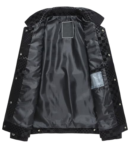 FTIMILD Mens Checkboard Faux Leather Jacket Lightweight Buttoned Jacket with Multiple Practical Pockets2