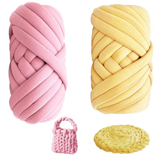 2 ovillos de lana gruesa para tejer con los brazos, 500 g/25 m, para tejer a mano, 2 colores, XXL, grueso, hilo tubular, para manualidades, hilo para tejer a mano (rojo, amarillo)