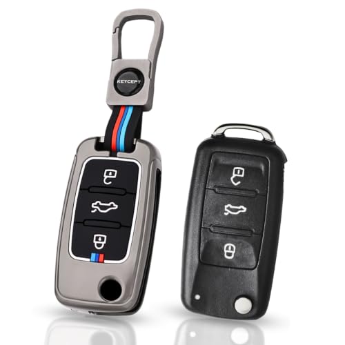 Image of KEYCEPT Premium 3 Button Remote flip Key Shell Compatible for Skoda Octavia, Laura, Superb, Fabia, Rapid, Polo, Vento, Jetta, Ameo, Passat. (Keyshell & Metal Cover)