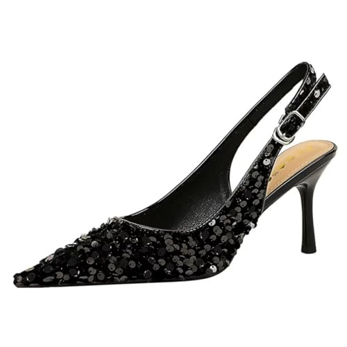 JOEupin Women's Sequin Sling Back Pumps 2.75 Inch Pointed Toe Stiletto Heels Party Wedding Dress Shoes