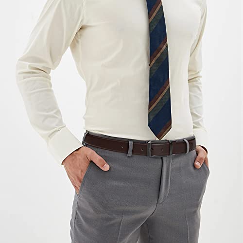 Titosha Leather Belt For Men, Men's Two-In-One Reversible Belt 1 3/8" Black & Coffee For Work Wear Or Dressy Occasion, Simple And Fashionable Gift Boxed(Waist 34"-35") #TOP2