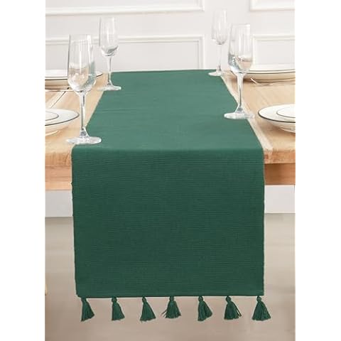 PurpleEssences Solid Ribbed Woven Table Runner Christmas Farmhouse Dining Room (Forest Green, 14 x 90 Inch) Cover