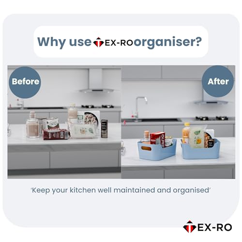 Image of TEX-RO Storage Box and Organiser | Storage Organiser | Organizer Storage Box for Home & Kitchen | Durable Storage Basket & Plastic Basket for Storage (Pack of 3, Sky)