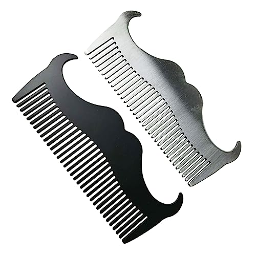 Beatifufu 2Pcs Stainless Steel Men Beard Comb Hairdressing Comb for Precise Styling Durable and Compact Silver Black for Grooming Beard and Hair