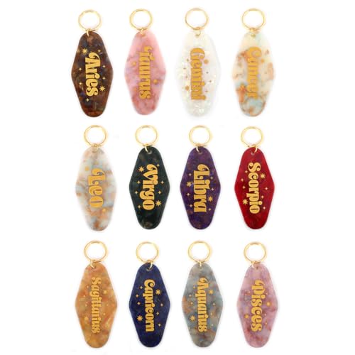 Astrological Leo Zodiac Sign Acrylic Keychain with Gold Stars