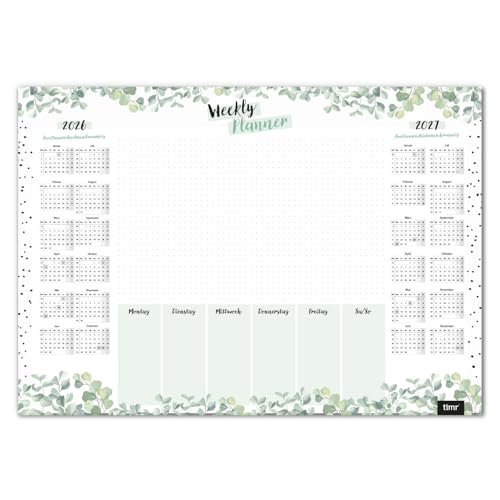 Timr Schreibtischunterlage mit 2 Jahres-Kalender 2026-2027 I DIN A3 I aus Papier zum Abreißen I Eukalyptus I Kalendarium I Organizer I tr383