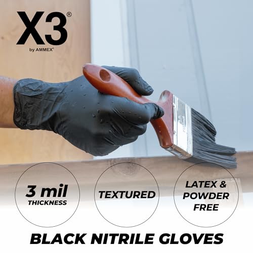 Image of X3 Black Gloves, Disposable, Latex Free, Nitrile, for Cooking, Food Prep, 3 Mil, Powder-Free, Sizes Small through XX-Large