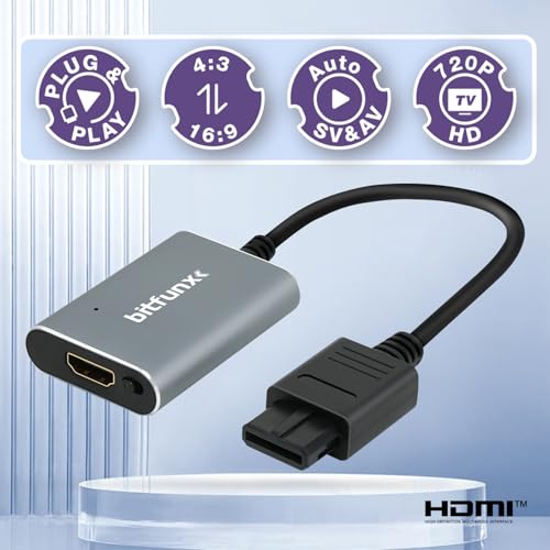 Image of BITFUNX N64 /NGC /SFC /SNES HDMI Adapter - Supports Auto SV & AV and 16:9 /4:3 Switch, Plug & Play Video Game Adapter with No Lag, HD Converter for N64 /NGC /SFC /SNES Console