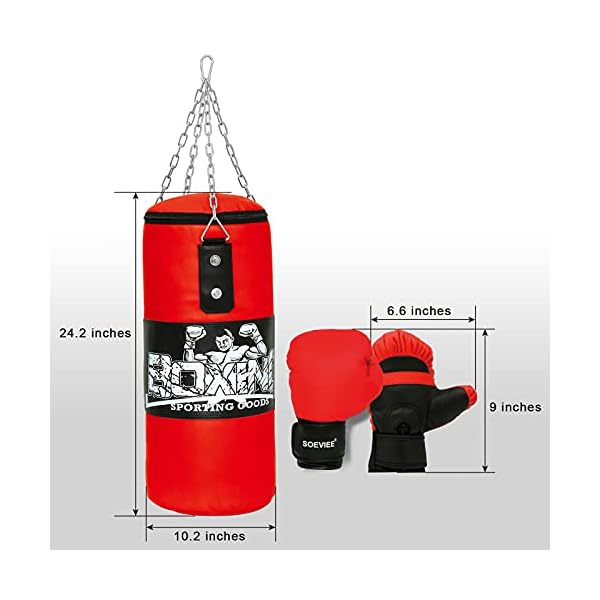 Punching-Bag-for-Age-4-15-Kids-youth-Unfilled-Hanging-Boxing-Bags-Boxing-Set-with-Gloves-Chain-boxing-gear-Workout-Equipment-punching-dummy-Training-Fitness-for-Hanging-Stand-80-lbs-to-110-lbs-outside Kids Punching Bag Set Gloves Included Chain and Hook Included, Training in Martial Arts / Boxing, Kids Punching Bag for Ages 5 - 12, Premium PU Leather for Indoor Use Filling Not Included