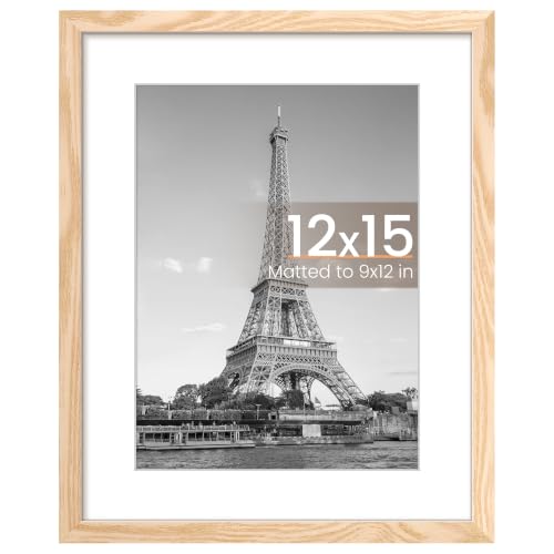 Image of upsimples 12 x 15 Frame, Display Pictures 9x12 with Mat or 12x15 Without, Wall Hanging Photo Frame, Natural, 1 Pack