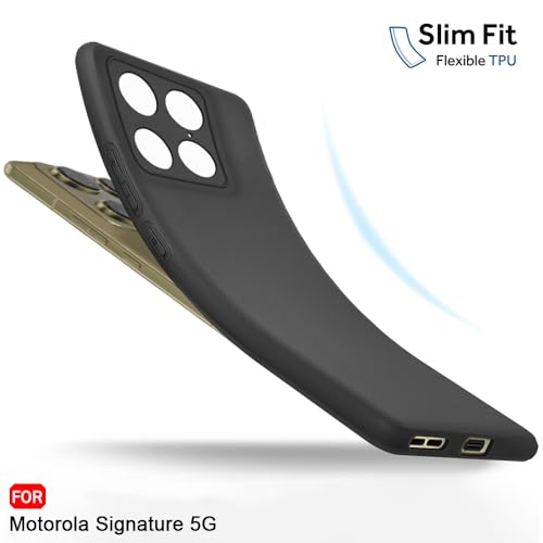 Image of TheGiftKart Sleek Back Cover Case for Motorola Moto Signature 5G | Slim Fit Protective Design | Ultra Matte Finish | Camera Protection Bump | Soft Back Cover Case for Moto Signature (Silicone, Black)