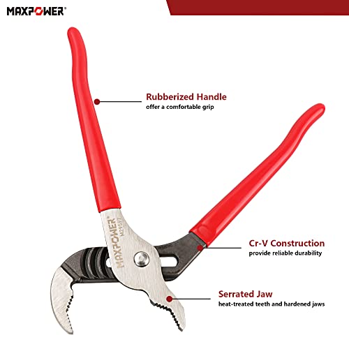 MAXPOWER 10 inch Groove Joint Pliers, Quick Adjustable Serrated V Jaw - image 5