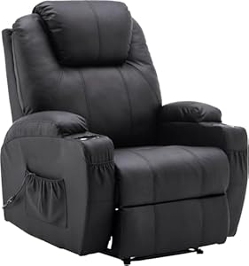 M MCombo Elektrisch Relaxsessel Massagesessel Fernsehsessel Liegefunktion Vibration Heizung 7061 neues Modell (Schwarz-Kunstleder)