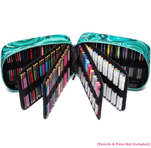 Image of YOUNGCOL 250 Pencil Case 170 Gel Pen Case High Capacity Pens Holder Colored Pencils Organizer Storage for Watercolor Pens Markers (Green Marble)
