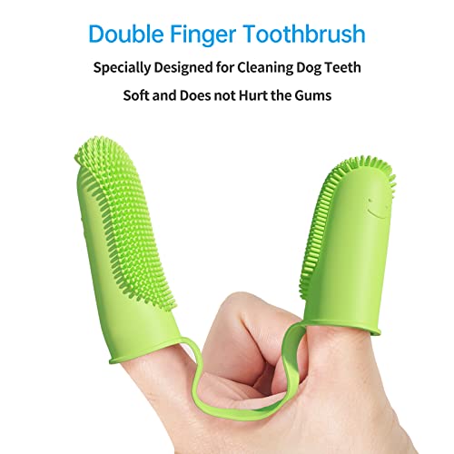 Image of 2 Pack Dog Toothbrush, 135ºSurround Bristles for Easy Teeth Cleaning, Double-Finger Toothbrush Dental Care for Puppies, Cats and Medium Pets