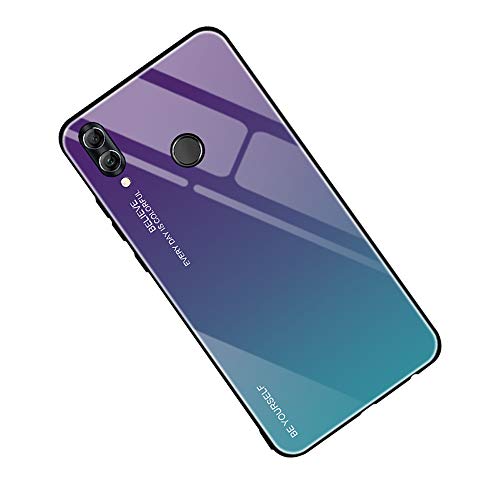 Alsoar Ultra Sottile Custodia per cellulare per Honor 10 Lite Custodia Protettiva Gradient Vetro Temperato Cornice Silicone Morbido Antiurti Antigraffio Vogue Cover Huawei P Smart 2019 (Aurora Blu)