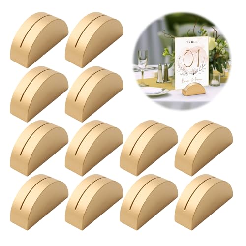 Table Number Place Card Holders 12pcs Gold Semi Circle Design Modern Table Name Photo Display Stands for Wedding Banquet Reception Anniversary Birthday Dinner Party Office Restaurant
