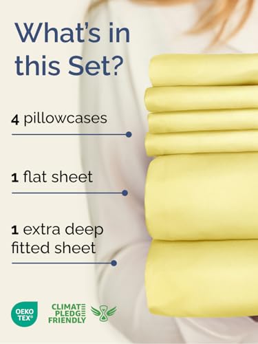 Image of Extra Deep Full Sheet Set - 6 Piece Breathable and Cooling Sheets - Hotel Luxury Bedding for Women, Men, Kids & Teens - Easy & Secure Fit - Soft, Wrinkle Free and Comfy - Extra Deep Pockets - Yellow