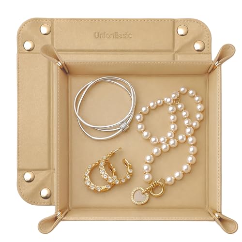 UnionBasic Faux Leather Valet Tray, Jewelry Catchall Tray, Milktea