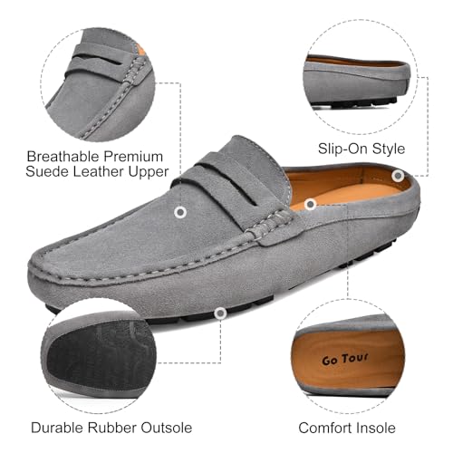 Image of Go Tour Mens Handmade Suede Leather Mules Clog Slippers Breathable Leather Slip on Shoes Casual Loafers