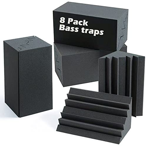 Acoustic Foam Bass Traps 8 Pack, 12' X 7' X 7' Corner Bass Trap, Sound Absorbing Foam, High Density...