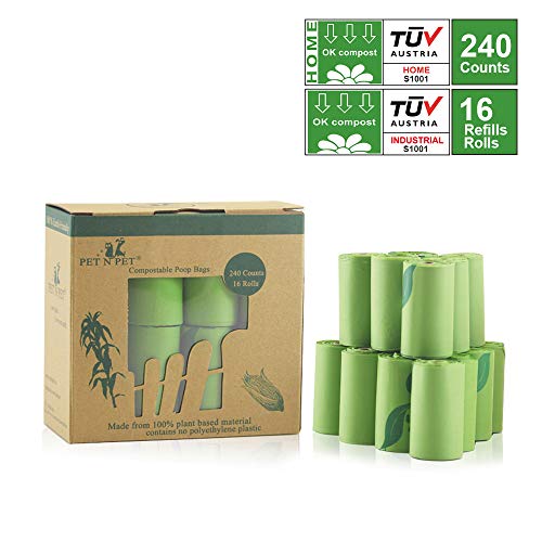 PET N PET Poop Bags 240 Count Biodegradable Poop Bags 100% Vegetable-Based Corn