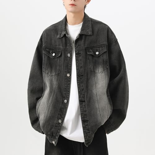 Men's Lapel Vintage Spring Fall Jeans Jacket Washed Classic Casual Loose Trucker Denim Jacket2