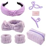 musejoy Spa Headband and Wristband Set Top Knotted Headbands Big Hair Claw Clips Butterfly Hair Accessories Quilted Makeup Bag Blank Cards Gifts for Women and Teen Girl Gifts Trendy Stuff