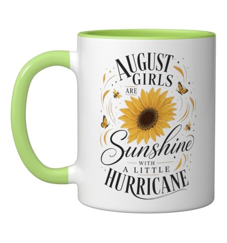 August Birthday Sunflower Women Sunshine Quote Mood Ceramic Mug, Light Green/White, 11oz