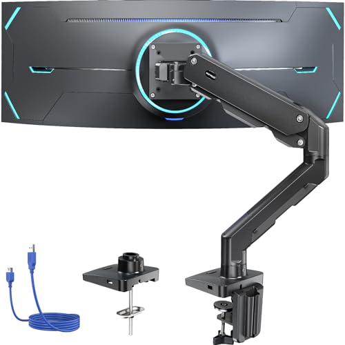 HUANUO Heavy Duty Monitor Arm for 13 to 49 inch Screens up to 35 lbs, Aluminum Ultrawide Screen Arm for Samsung Odyssey G9 and More, Fully Adjustable Monitor Stand for Desk, VESA 75mm or 100mm, Black