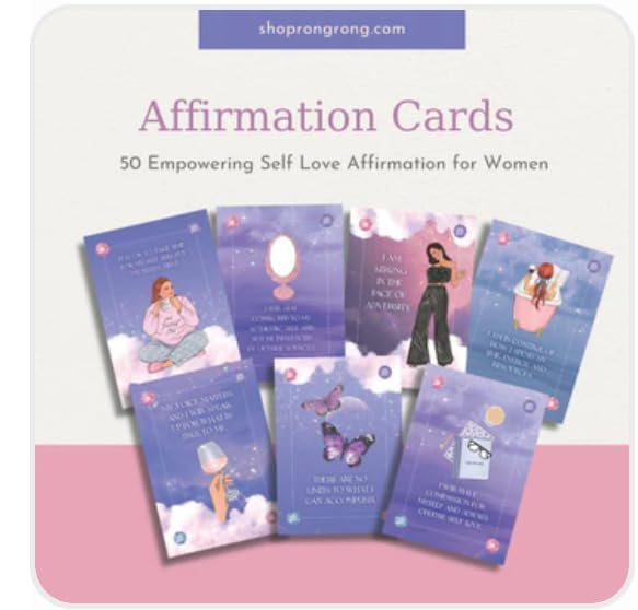 Image of Rongrong Self Love Affirmation Cards For Women - 50 Positive Daily Affirmation Cards Deck Hand-Drawn images, Gift for Women for Self-Discovery, Improvement and Mental Well-Being