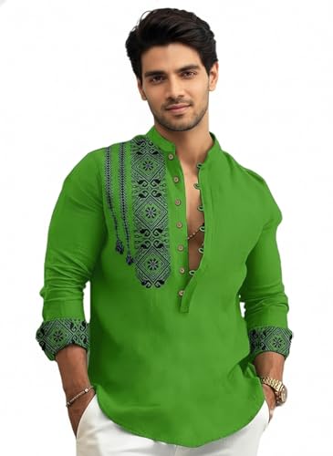 Image of Amazon Brand - INKAST Men's Cotton Blend Mandarin Collar Self One Design Full Sleeve Casual Short Kurta