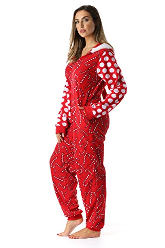 6445-L #Followme Adult Onesie / Womens Pajamas, Candy Cane Santa #TOP2