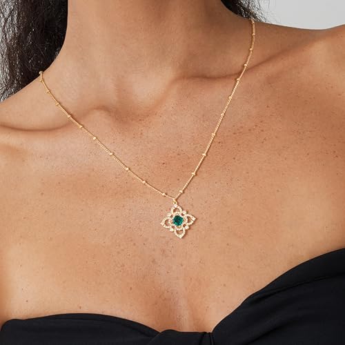 Fettero Layered Gold Necklaces for Women Dainty Necklace 14K Gold Plated Layered Necklaces Trendy Charm Floral Clover Pendant Necklace Stack Neckalce Jewelry Set for Engagement Birthday3