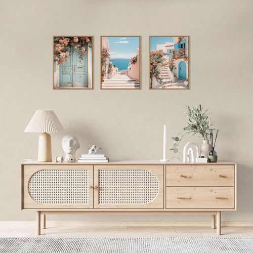 Image of KAIRNE Italy Amalfi Coast Cityscape Framed Canvas Wall Art Set,Neutral Italian Mediterranean Wall Decor,Greece Island Landscape Wall Painting,Florida Beach Artwork for Living Room,Bedroom-12 x16 x3