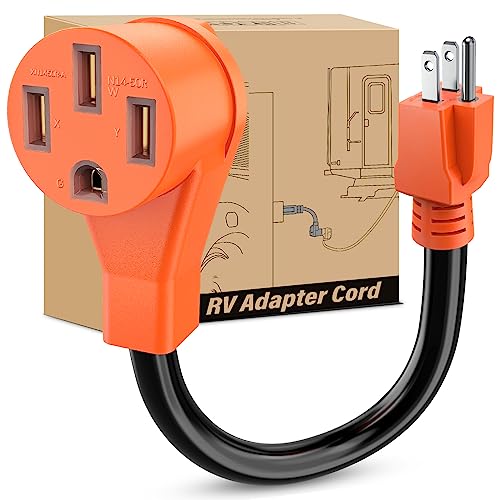 Image of Nilight RV Power Adapter Cord 15 Amp to 50 Amp 110V Pure Copper Heavy Duty Dog Bone Plug 10 Gauge Wire 5-15P to 14-50R 15M /50F Weatherproof Cord for RV Camper Caravan Van Trailer