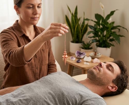 Image of Long Cone Openable Disc Copper Pendulum for Reiki Healing, Dowsing & Chakra Balancing - Divination & Meditation Tool for Energy Cleansing