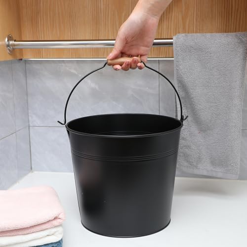 Image of Didaey 12 Pcs 9 Quart Large Galvanized Metal Buckets with Handle Inch Heavy Duty Stainless Steel Pails Round Pail for Party Wedding, Crafts, Utensils, Table Centerpieces (Black)