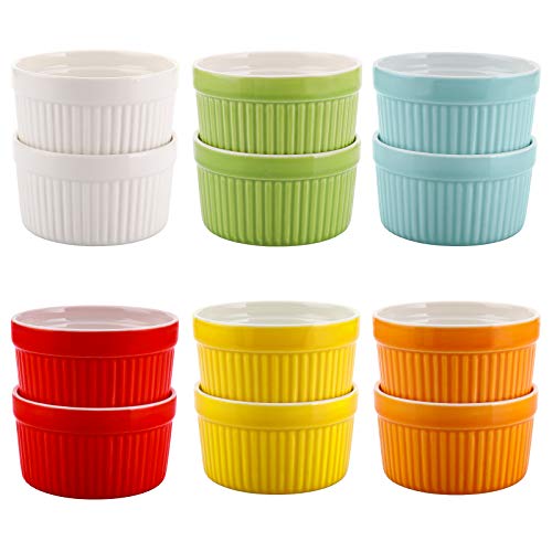 Foraineam 12 Pack 6 oz Ramekins Bakeware 6 Colors Porcelain Souffle Dishes Dessert Custard Baking Cups for Souffle, Creme Brulee and Ice Cream - Image 3