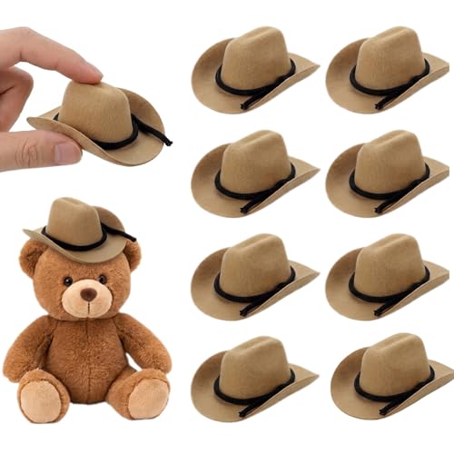 Joinpaya 8 Pcs Mini Cowboy Hats 3.34 Inch Tiny Western Style Cowboy Hats for Dolls - Miniature Western Accessories for Crafts and Party Decorations
